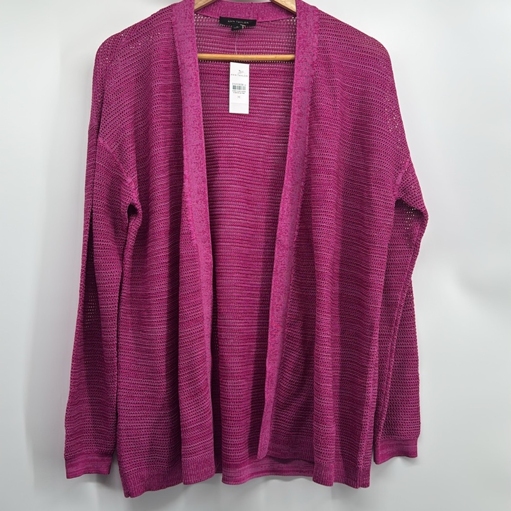 Ann Taylor NWT Open Mesh Cardigan Magenta Pink Size Medium - Picture 3 of 10